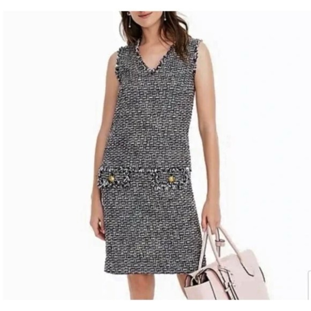 J. Crew Black and White Tweed Sleeveless Shift Dress